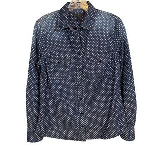 J.Crew Keeper Chambray Shirt, Washed Navy Blue, White Star Dot Print, Size 6